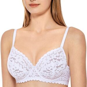 Dobreva Lace Bra Plus Size Minimizer Sexy Full Coverage Underwire Unlined